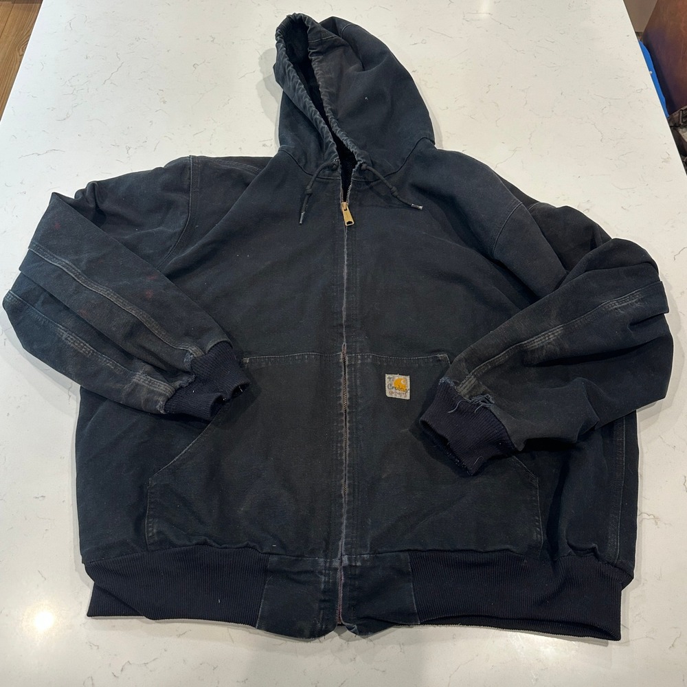 Vintage Carhartt J131 BLK Active Jacket Hooded Lined Black Duck Canvas XL USA
